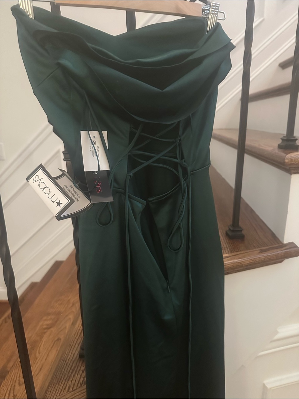 Macy's Strapless Forest Green Satin Prom Gown - Picture 6 of 8